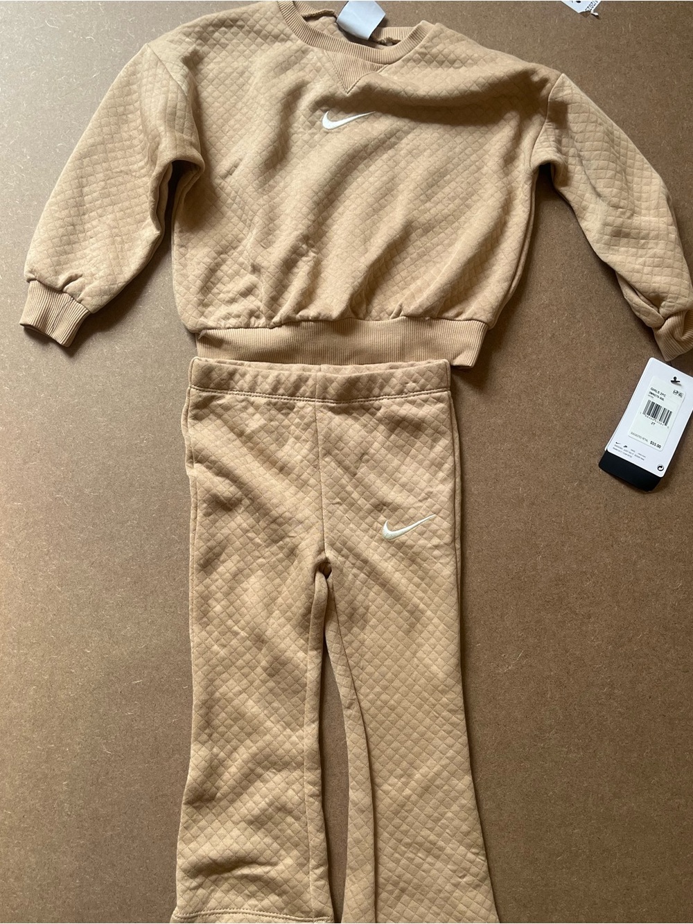 Nike Kids Quilted Tan Leggings with White Swoosh